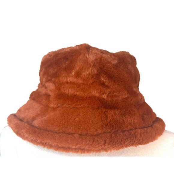 2/$30 Faux Fur Bucket Hat In Burnt Orange Plush Winter Textured Design - Picture 3 of 8